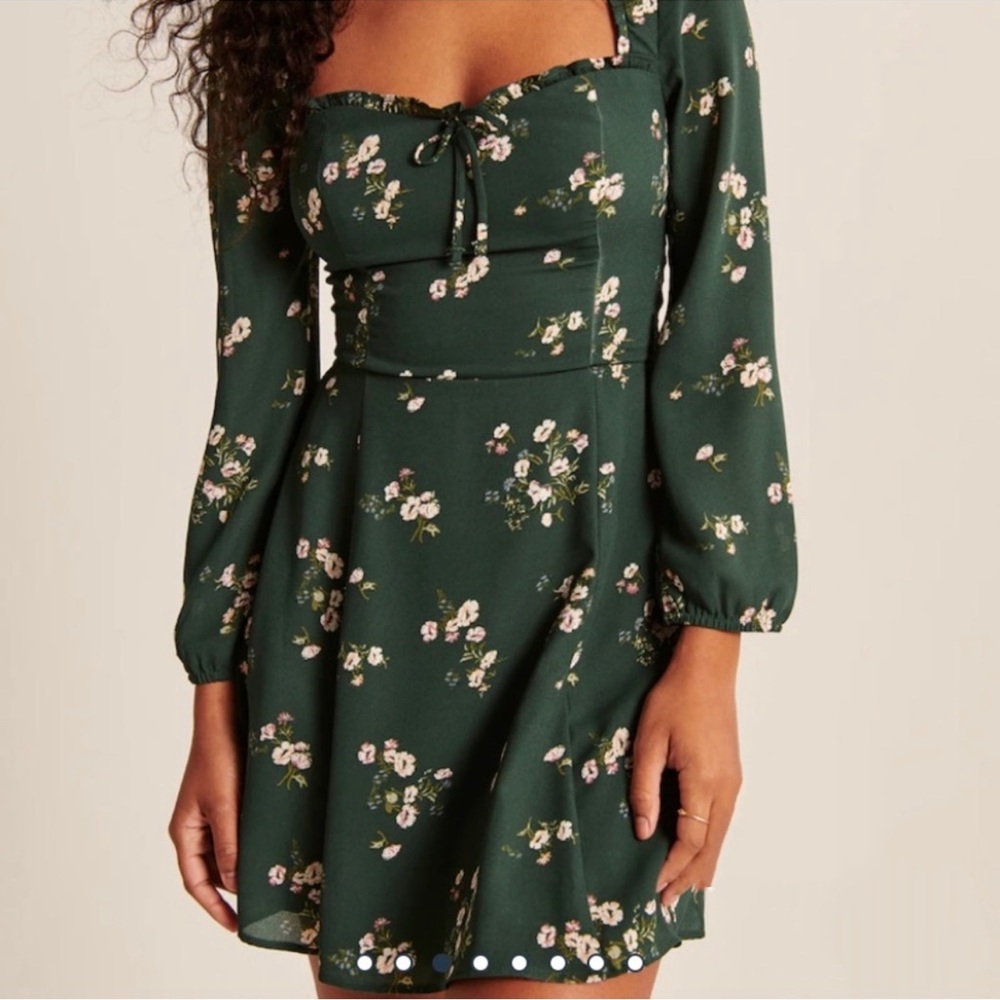 Abercrombie Portrait Neck Green Floral Print Mini Dress Womens Size XL